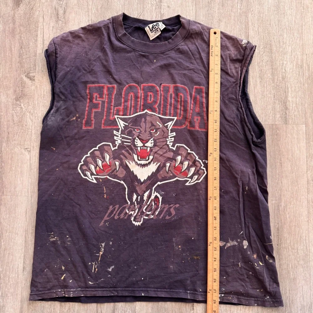 Vintage Lee Sport Florida Panthers Sleeveless T-Shirt XL Thrashed Sun Faded USA - Picture 5 of 7